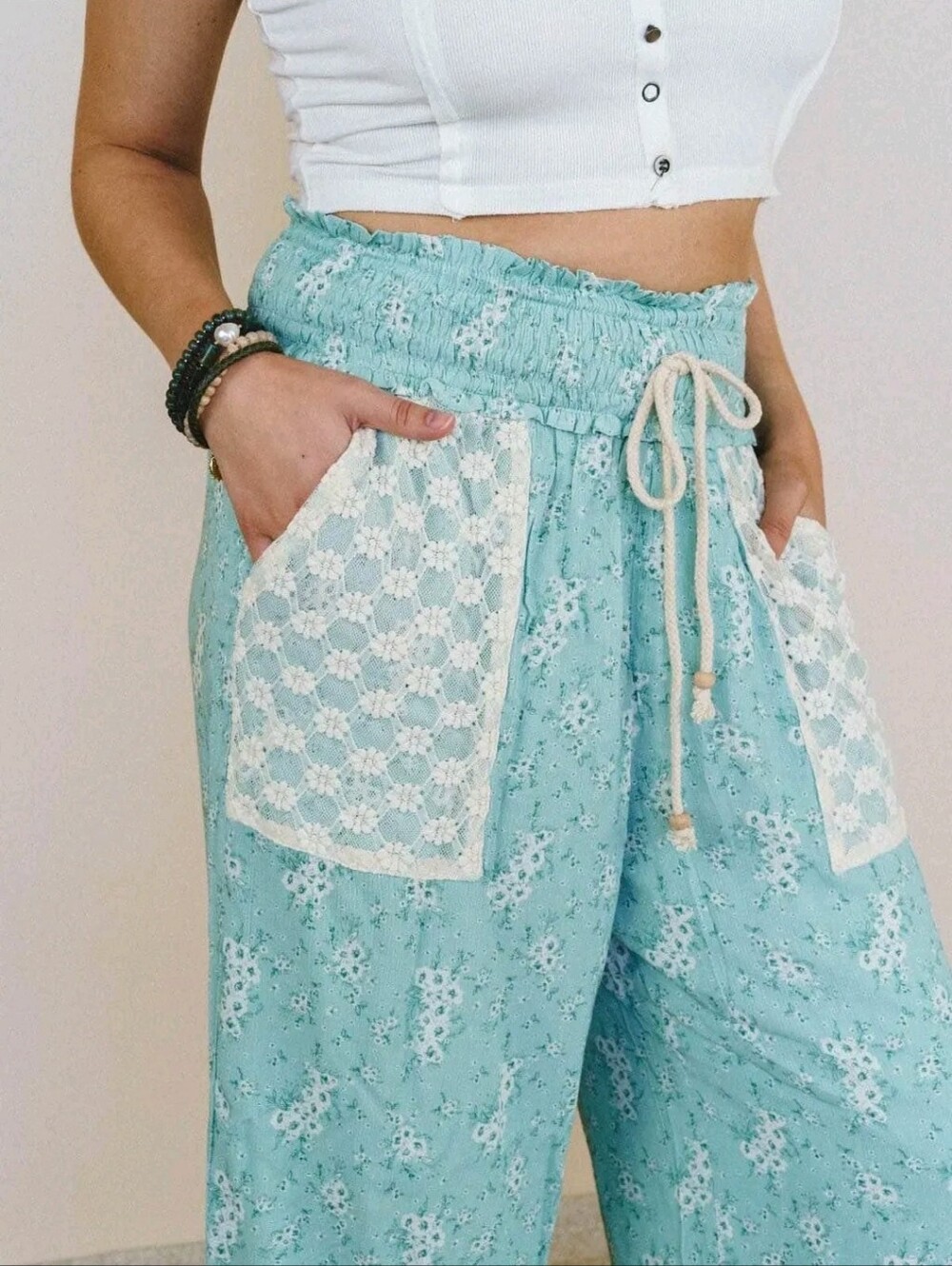 Fantastic Fawn Boho Crochet Wide-Leg Pants in Light Blue - Picture 6 of 14